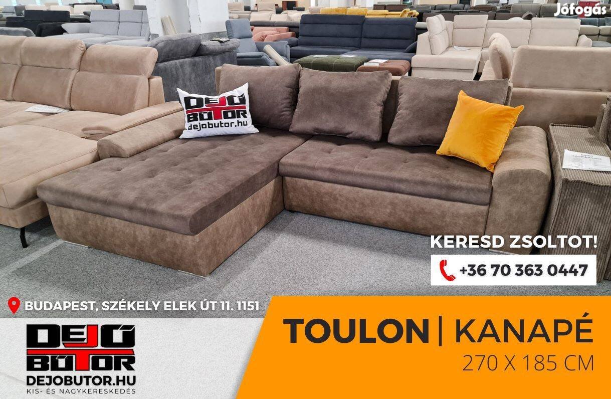 Toulon barna kanapé ülőgarnitúra 270x185 cm ágyazható sarok