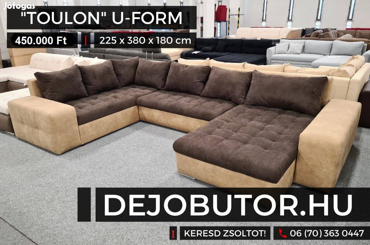 Toulon barna sarok szivacsos kanapé ülőgarnitúra 225x380x180 cm ualak