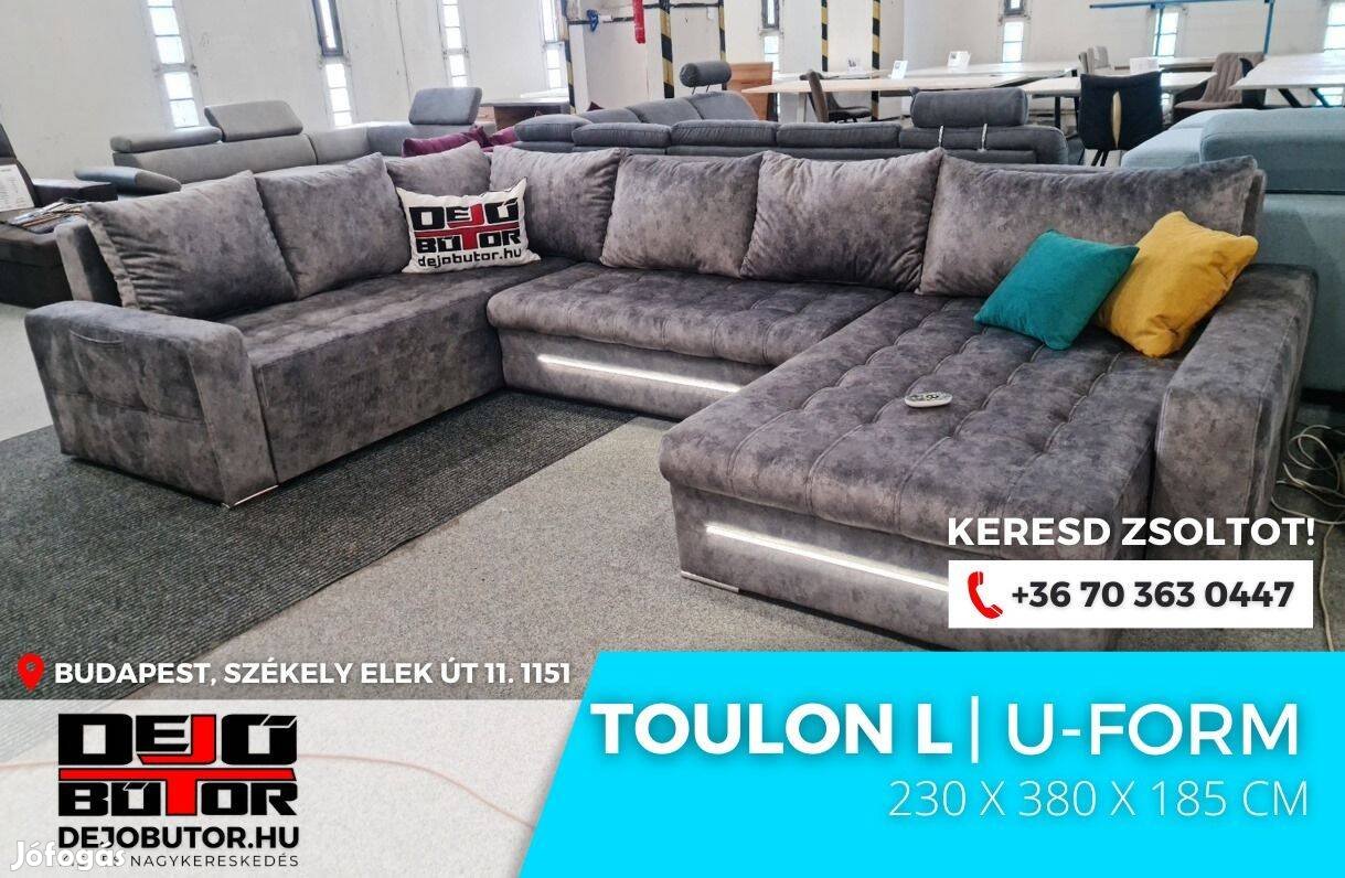 Toulon sarok LED kanapé ülőgarnitúra 230x380x185 cm ualak szürke