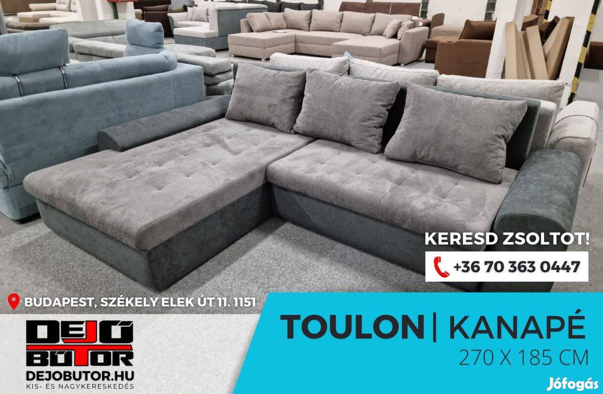 Toulon sarok kanapé 270x185 cm ágyazható ülőgarnitúra gray szivacsos