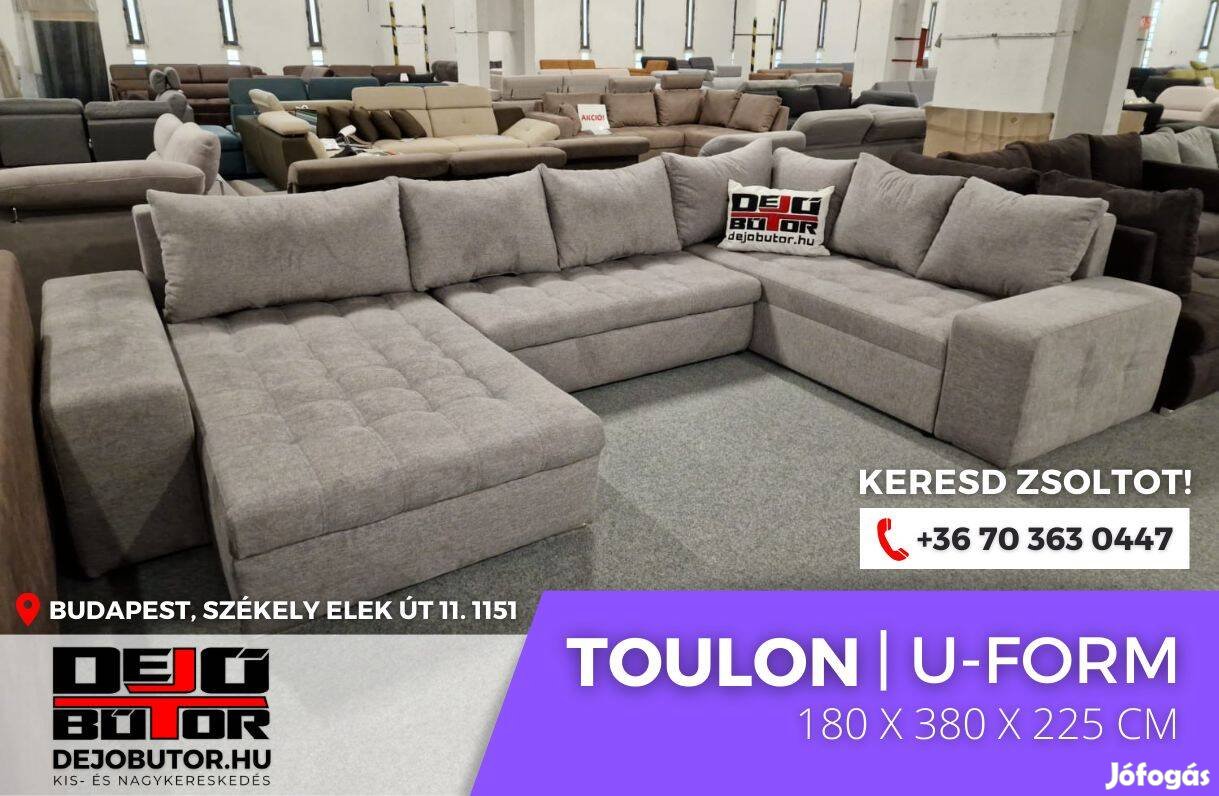 Toulon sarok kanapé szivacsos ülőgarnitúra 180x380x225 cm ualak grafit