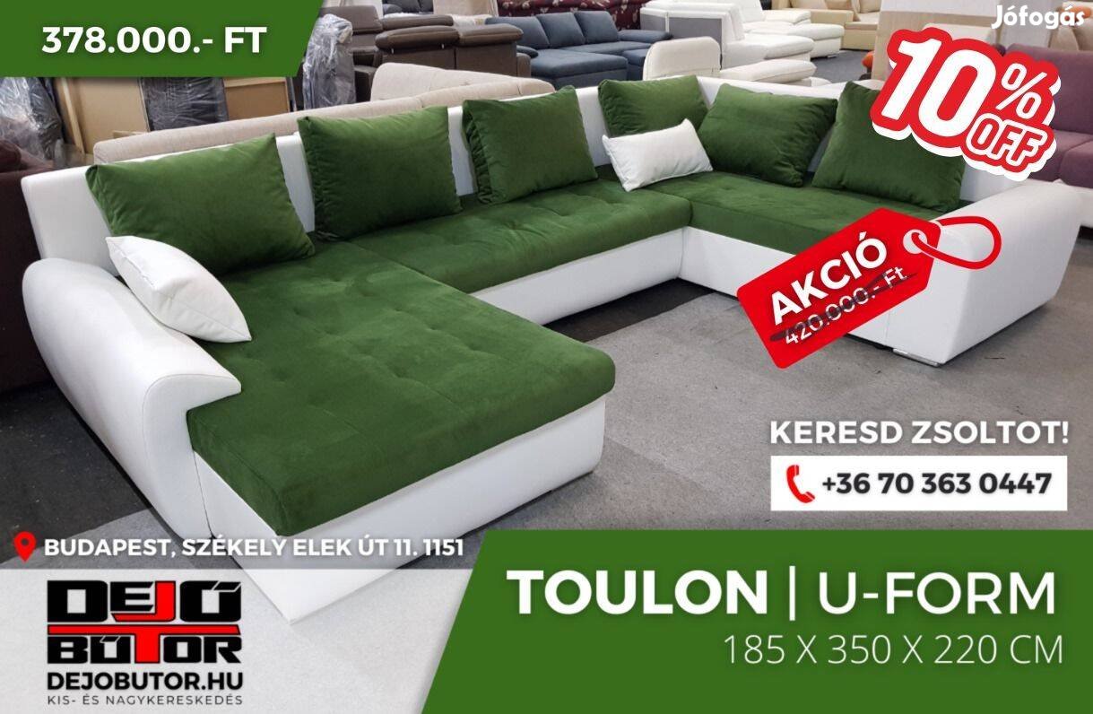 Toulon sarok kanapé ülőgarnitúra 185x350x225 cm ualak zöld