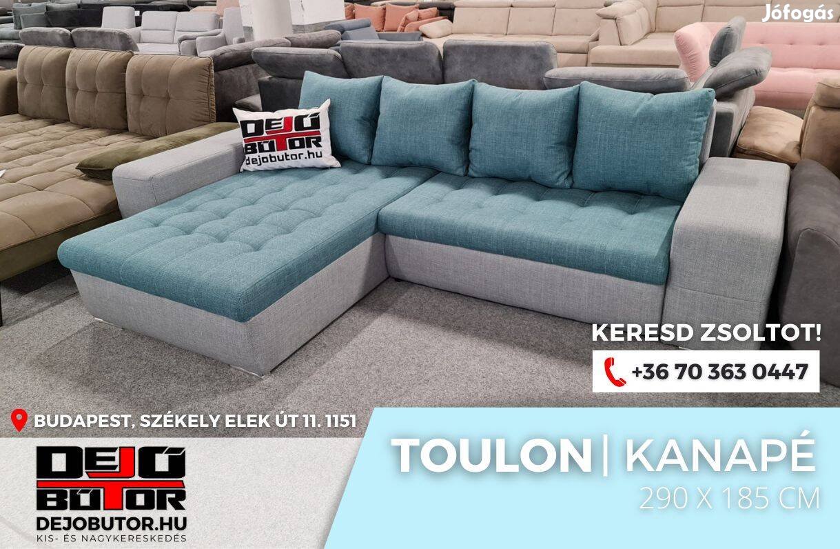 Toulon sarok kék kanapé szivacsos ülőgarnitúra 290x185 cm ágyazható