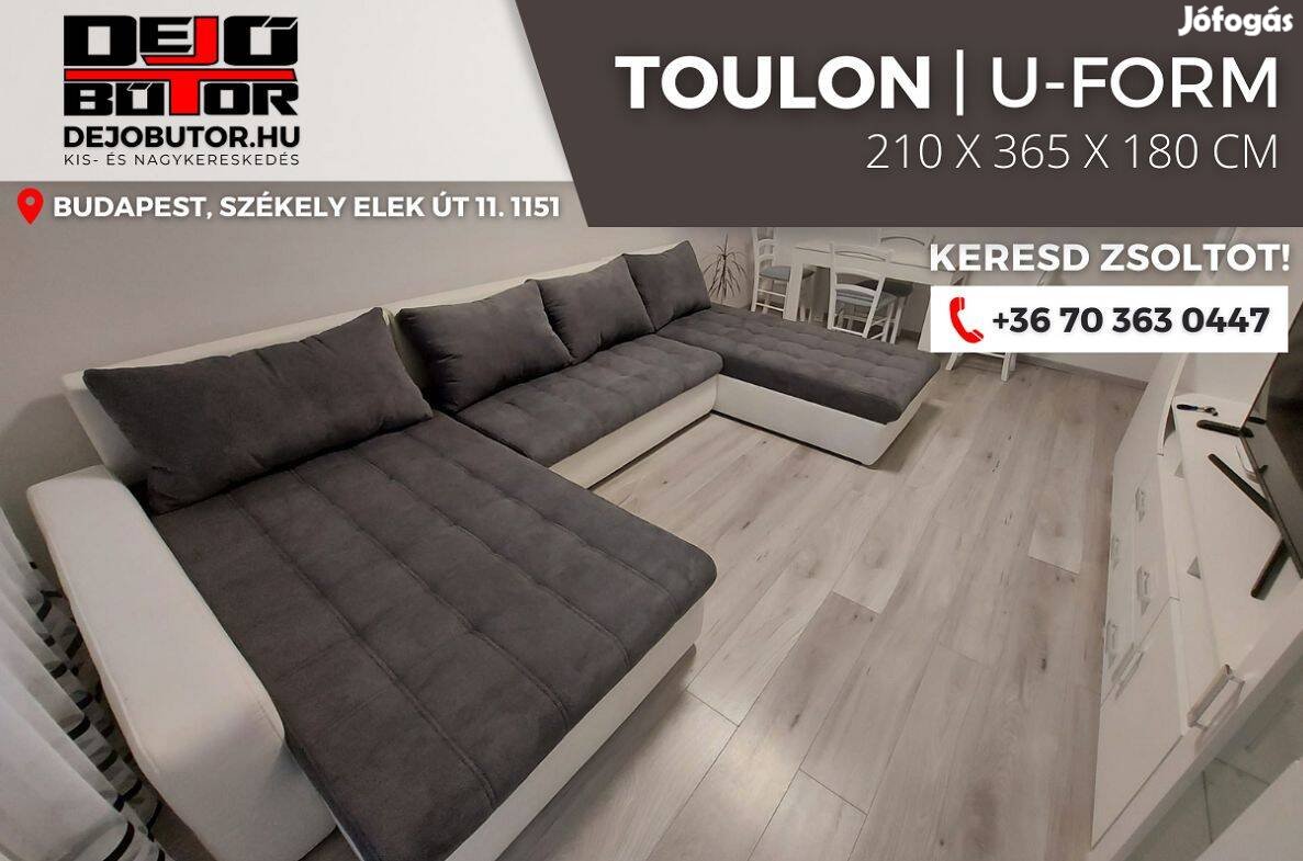 Toulon sarok párnás kanapé ülőgarnitúra 180x380x225 cm ualak gray