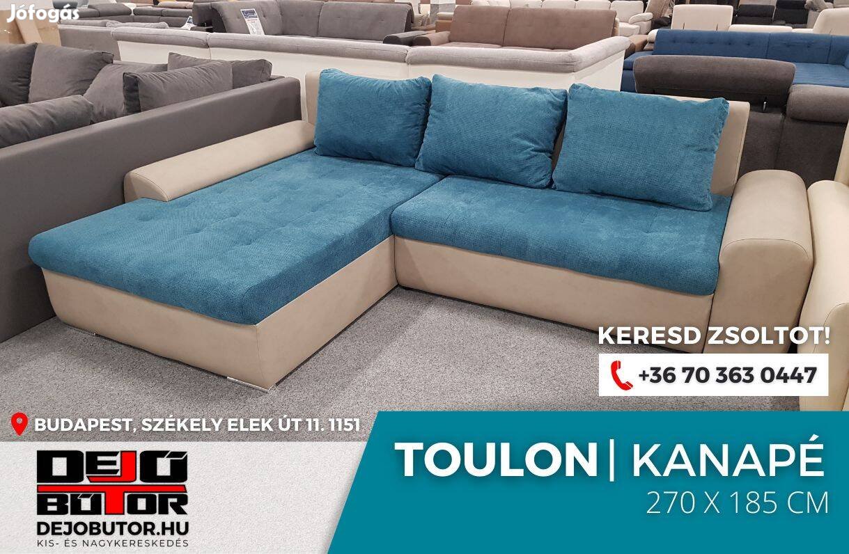 Toulon sarok párnás kanapé ülőgarnitúra 270x185 cm szivacsos kék