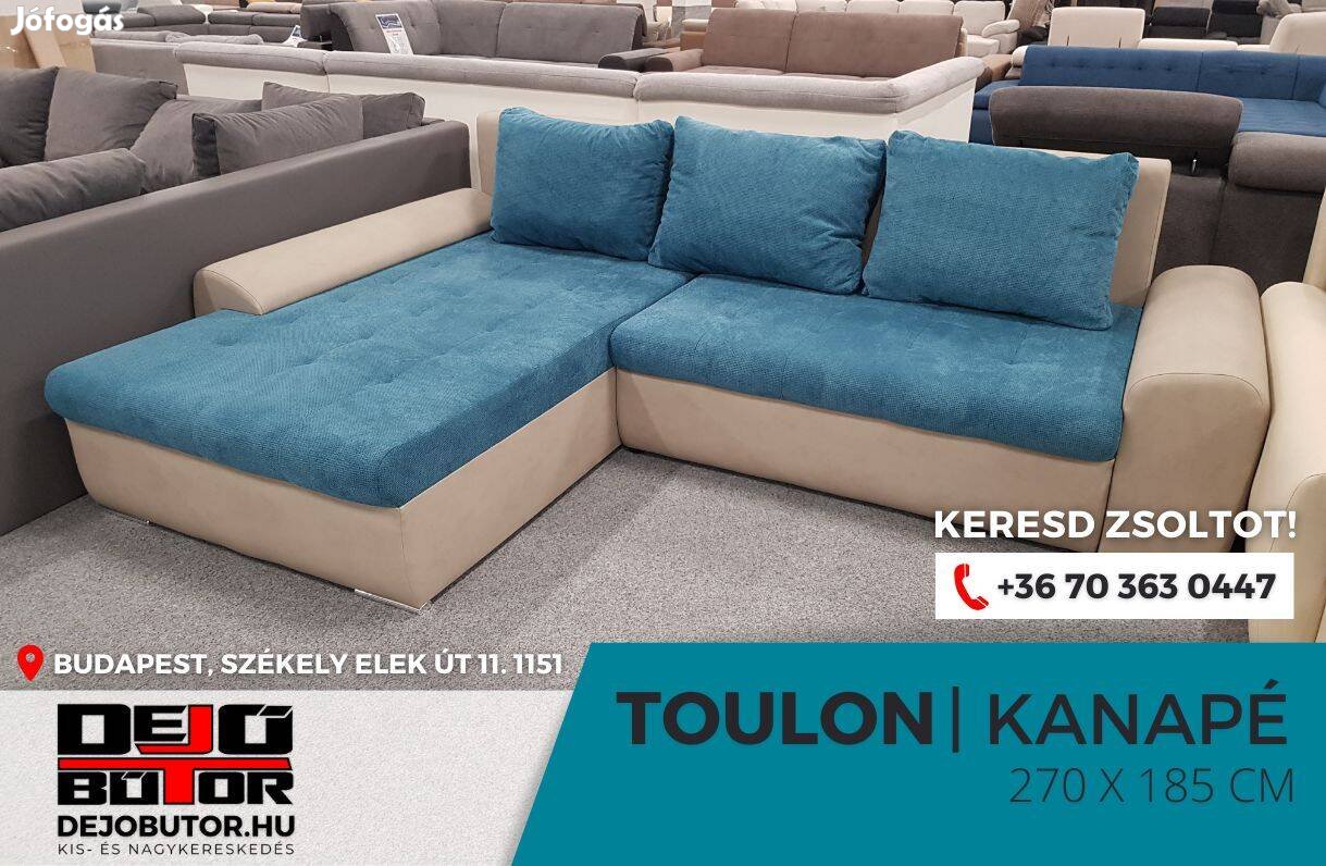 Toulon sarok prémium kanapé ülőgarnitúra 250x185 cm szivacsos blue