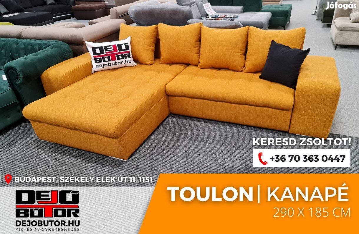 Toulon sarok szivacsos kanapé 290x185 cm ülőgarnitúra sárga ágyazható