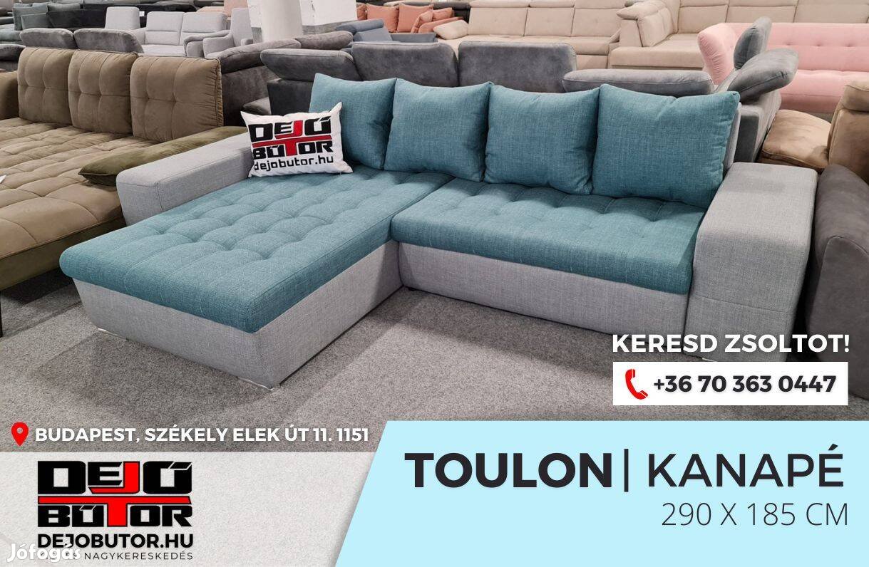 Toulon szivacsos tűzött kanapé ülőgarnitúra 290x185 cm ágyazható kék