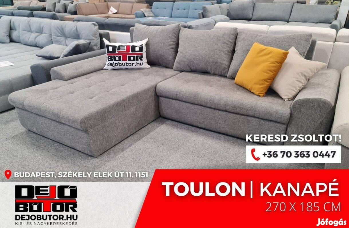 Toulon szürke szivacsos sarok kanapé ülőgarnitúra 270x185 cm ágyazható