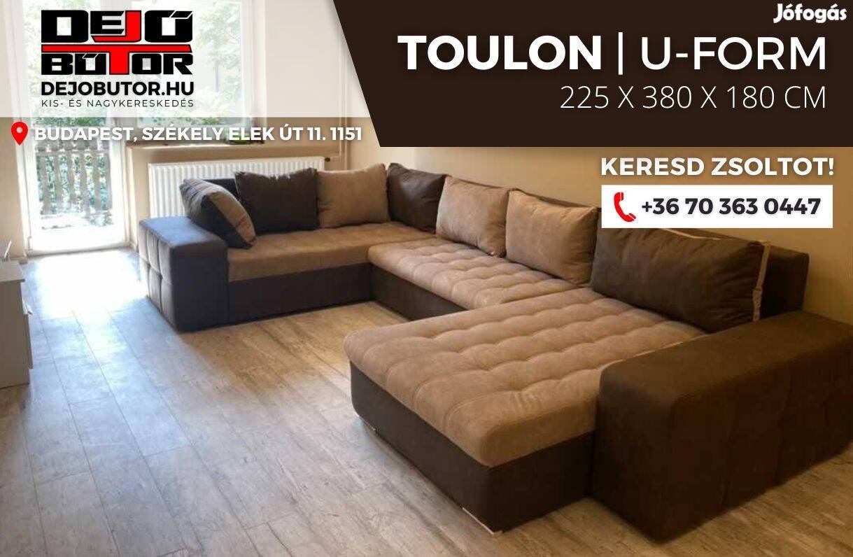 Toulon ualak barna plüss kanapé ülőgarnitúra 180X380x225 cm ágyazható