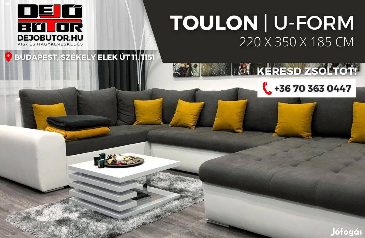 Toulon ualak black szivacsos kanapé ülőgarnitúra 185x350x220 cm sarok