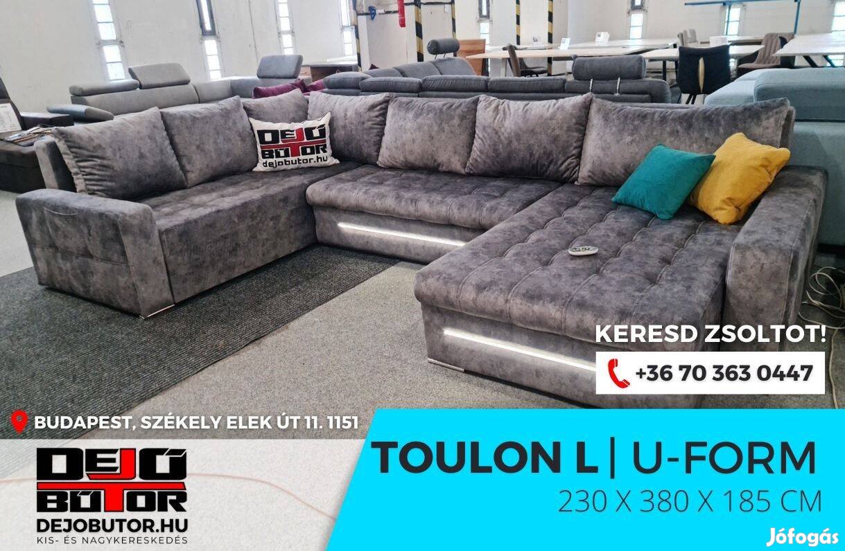 Toulon ualak gray szivacsos kanapé ülőgarnitúra 185x350x220 cm LED