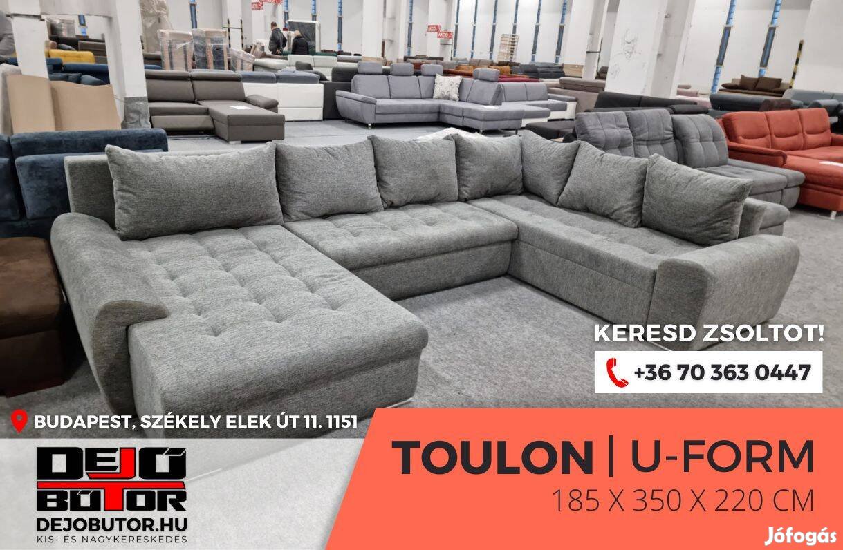 Toulon ualak gray szivacsos kanapé ülőgarnitúra 185x350x220 cm sarok