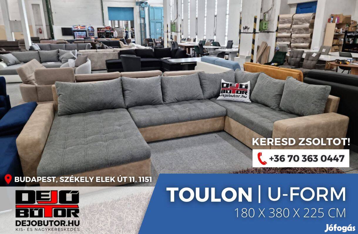Toulon ualak kanapé ülőgarnitúra 180x380x225 cm ágyazható drapp gray