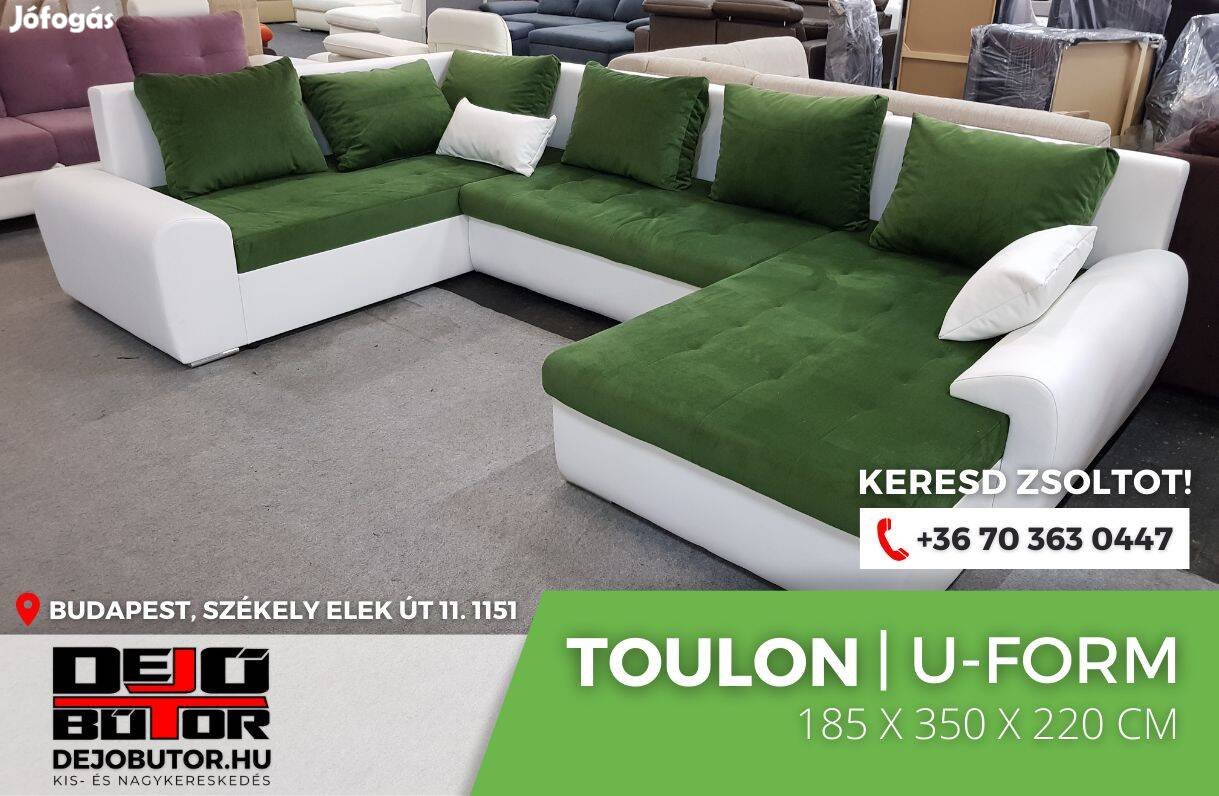 Toulon ualak kanapé ülőgarnitúra 185x350x220 cm ágyazható bútor zöld
