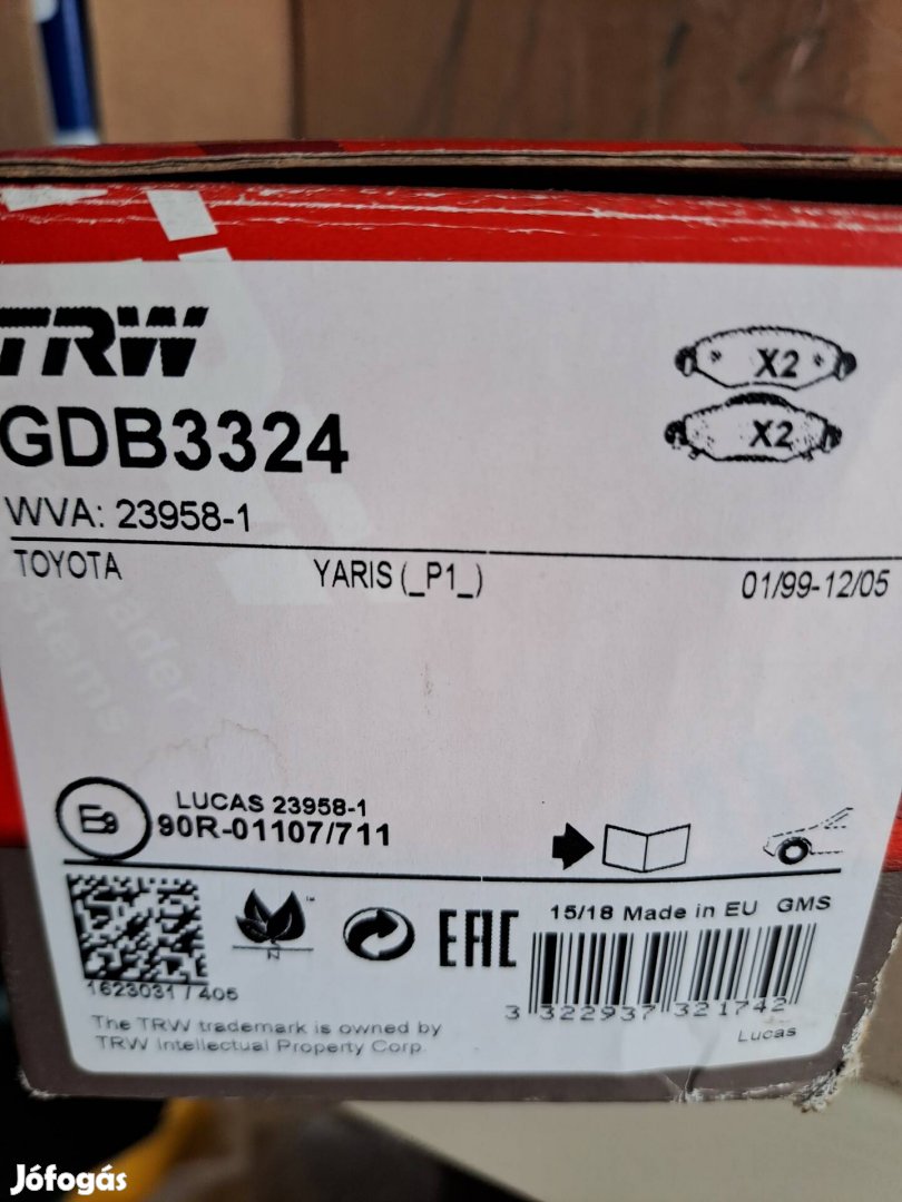 Toyota Yaris TRW fékbetét garnitúra eladó!