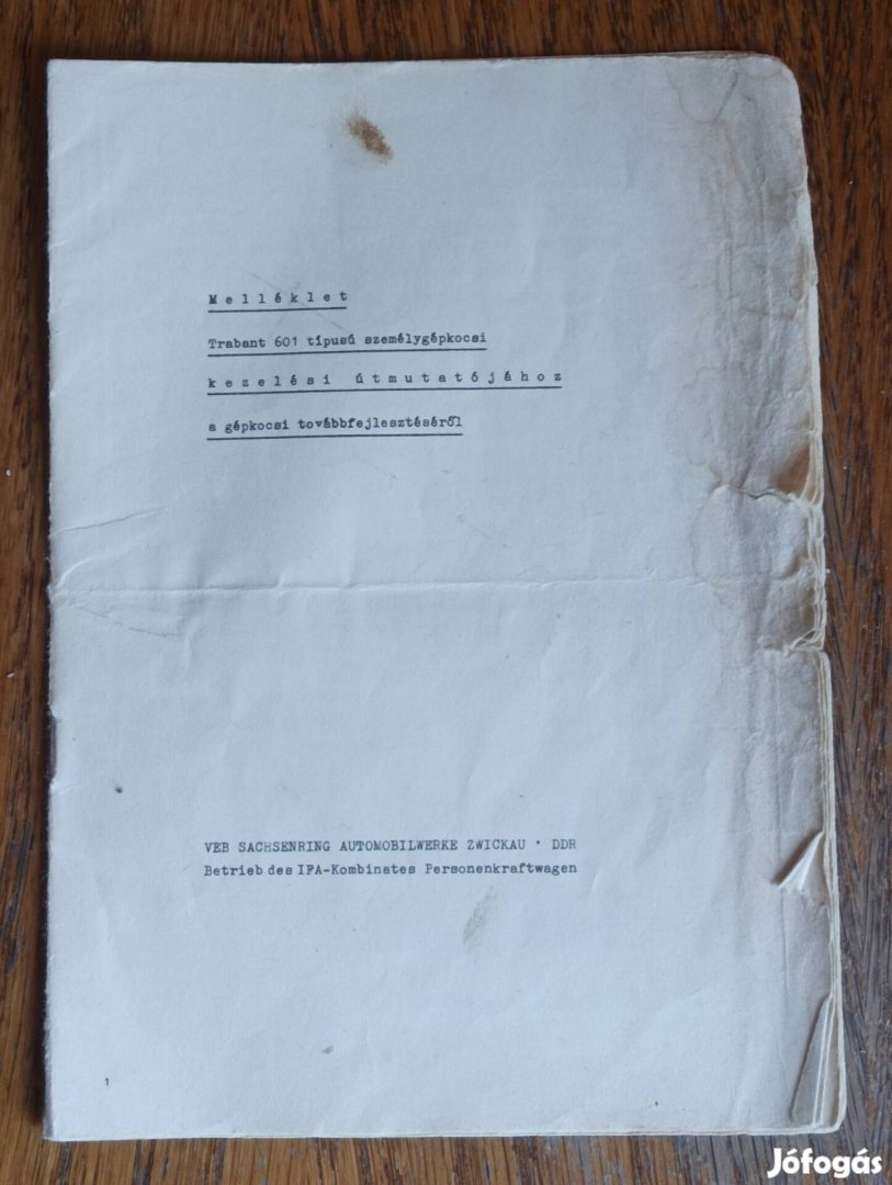 Trabant használati utasítás meléklet eladó 