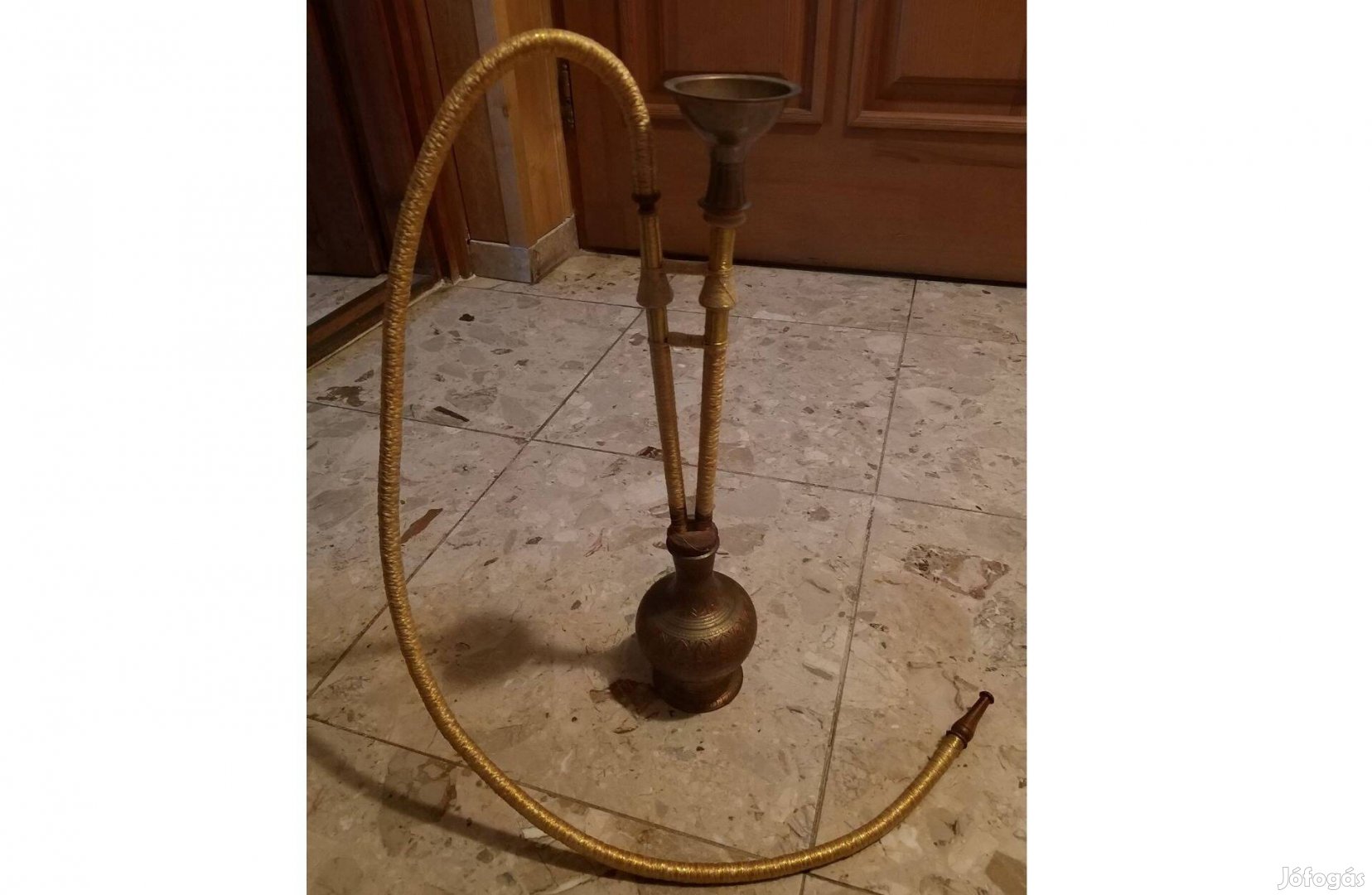 Tradicionális kézzel készített Indiai réz vizipipa 45 cm