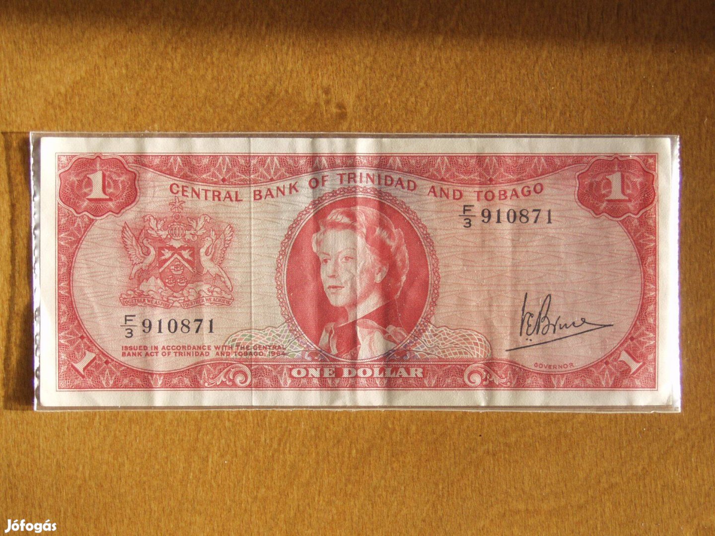 Trinidad és Tobagói 1 dolláros bankjegy papírpénz 1964 F3 sorozat EF+