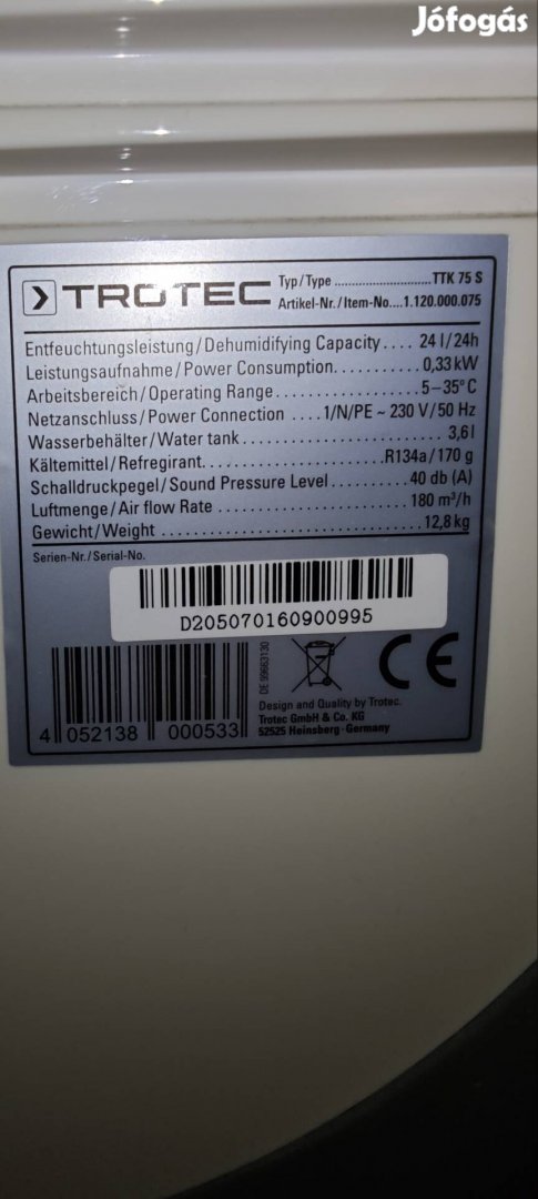 Trotec páramentesítő