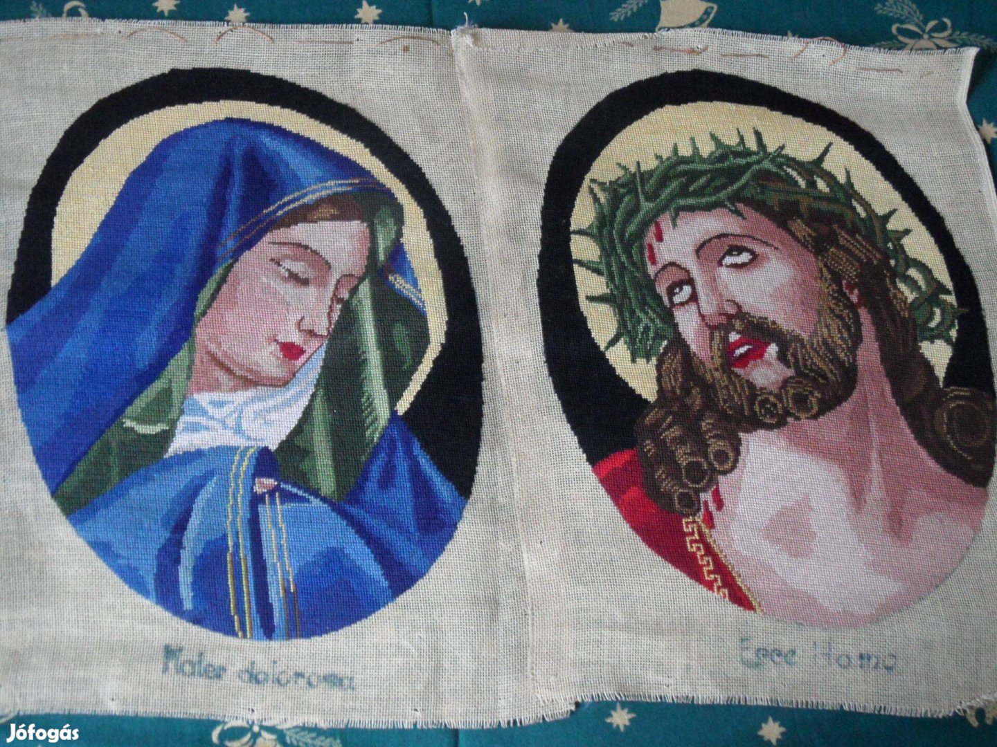 Tűgobelin vallási kép, szentkép 2 db.