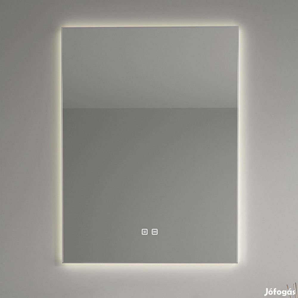 Tükör LED világítással 60x80cm | Páramentesítő funkció | Beépített ór