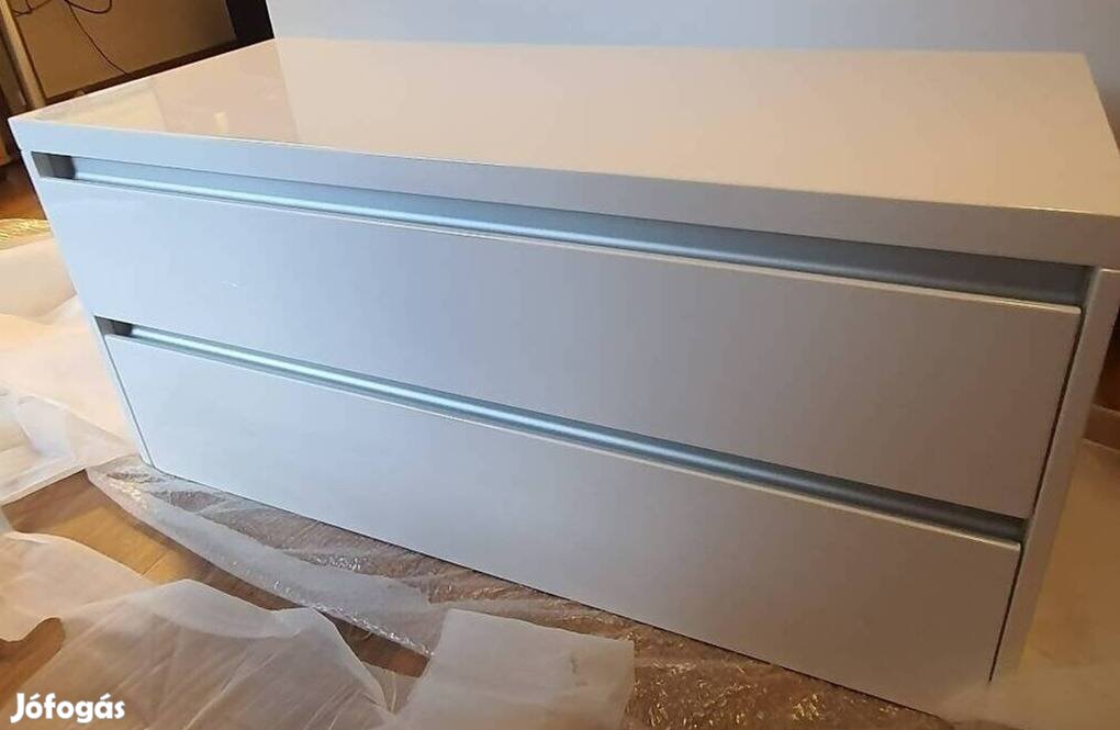 Tükörfenyes fehér fiókos szekrény komód