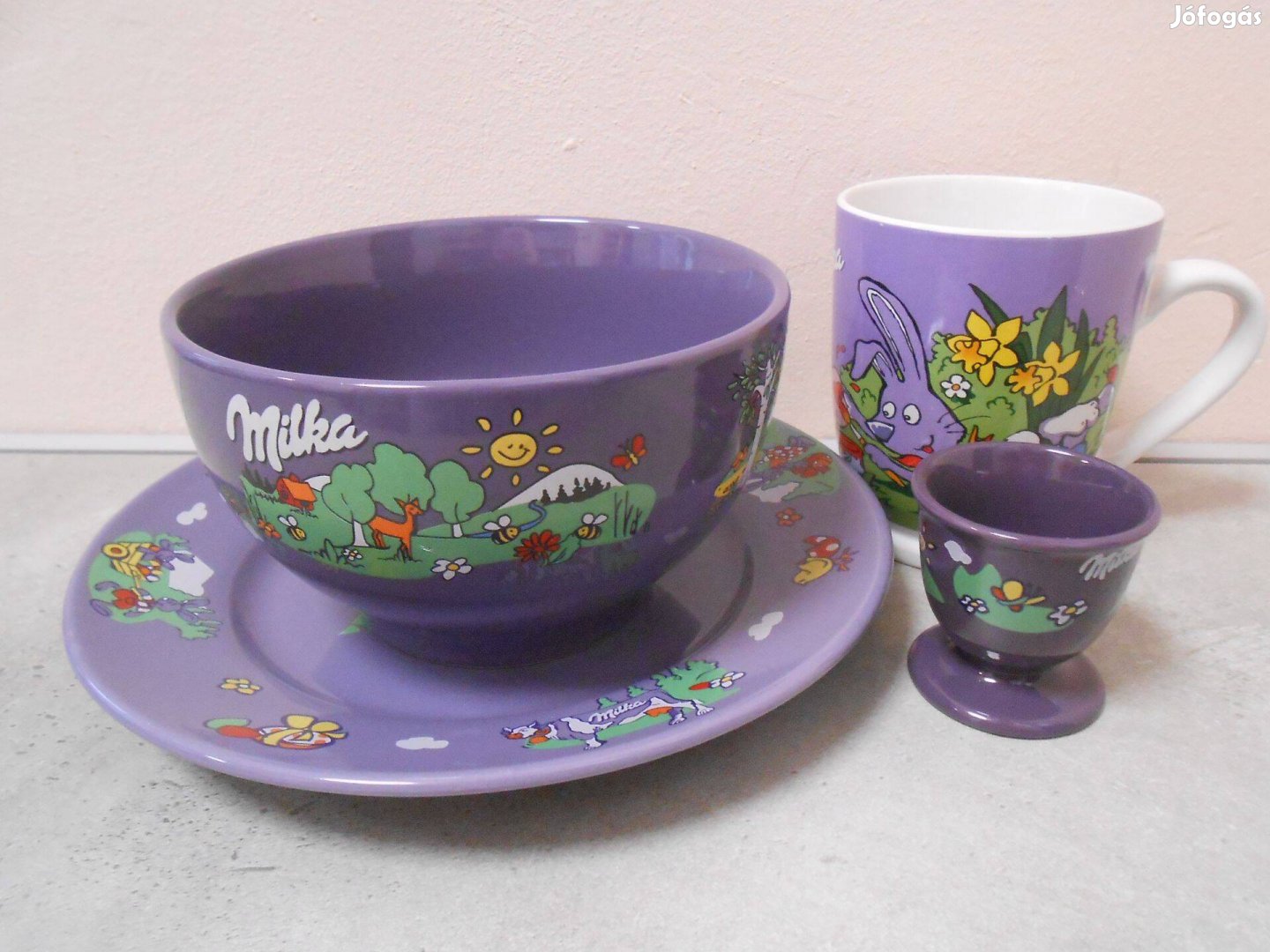 Tündéri szép porcelán Milka reggeliző készlet gyermekeknek