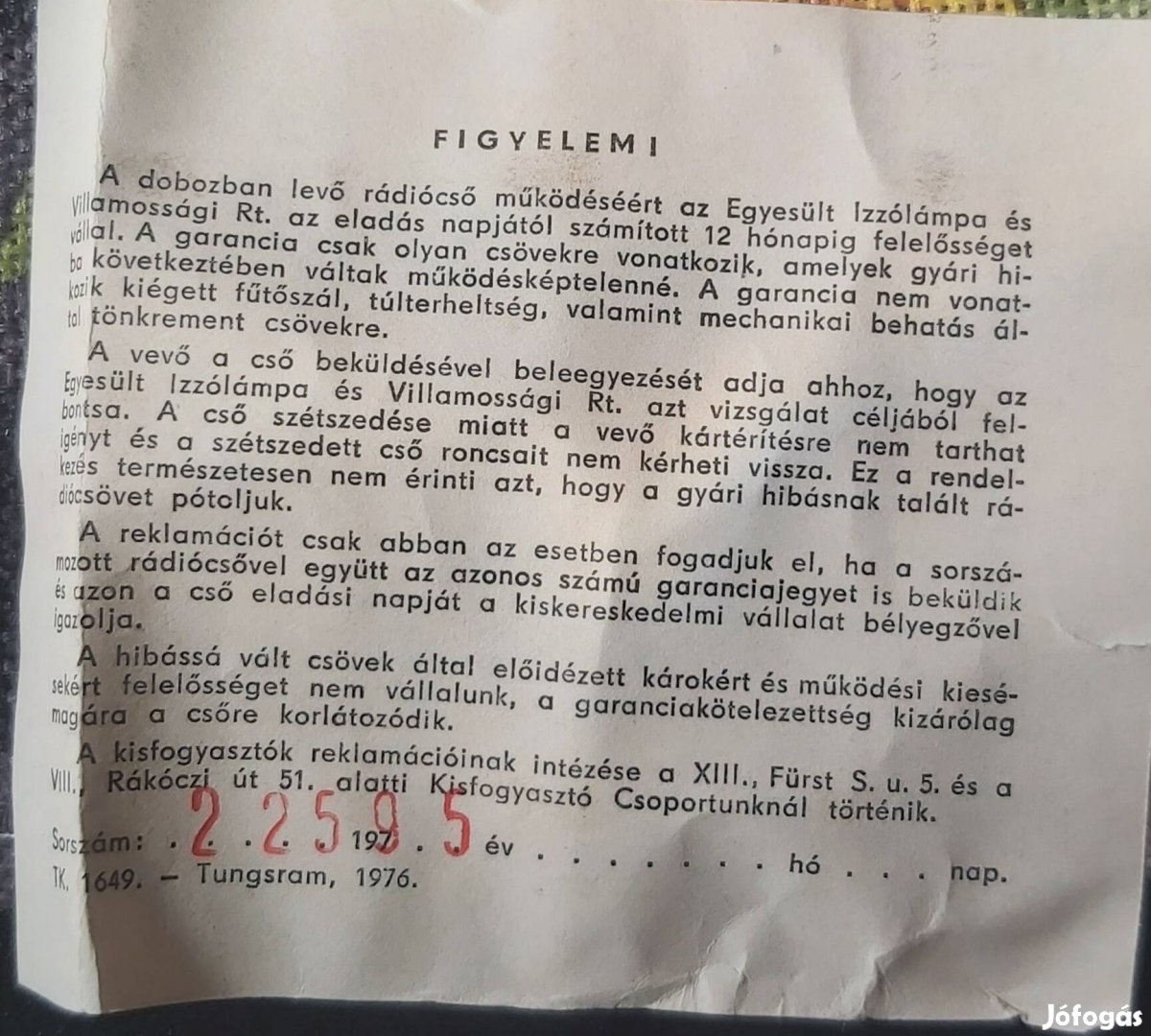 Tungsgram py88 elektroncső eredeti dobozában 1979-es