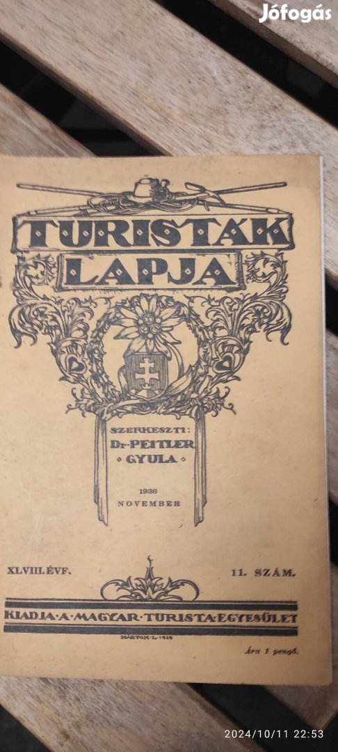 Turistak Lapja folyóirat 1936 novemberi száma+eredeti melléklet 