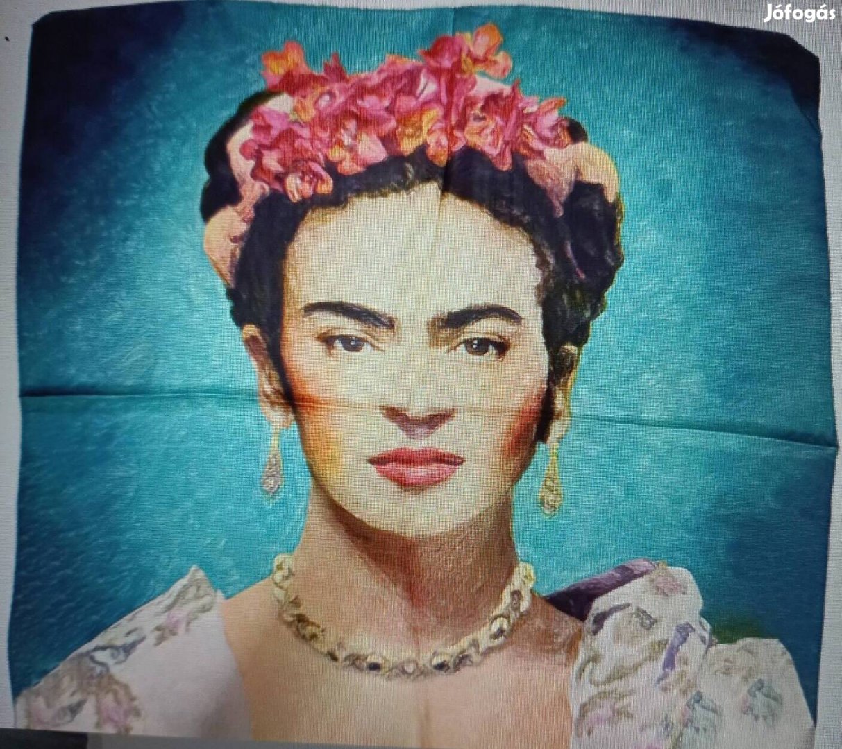 Türkiz festmenyes selyem kendő- Frida Kahlo -Új