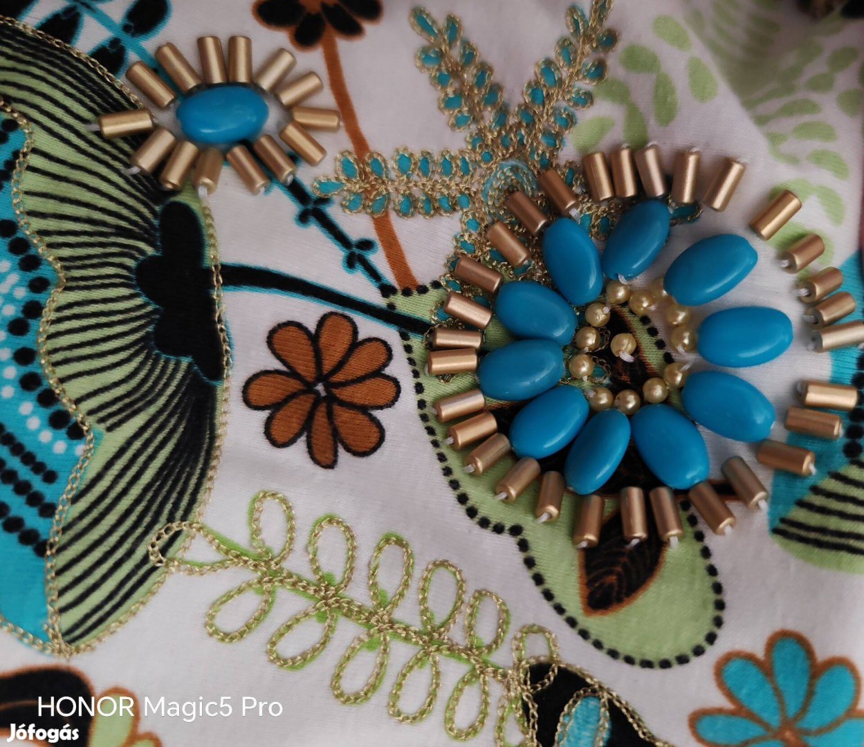 Türkiz köves pamut női felső