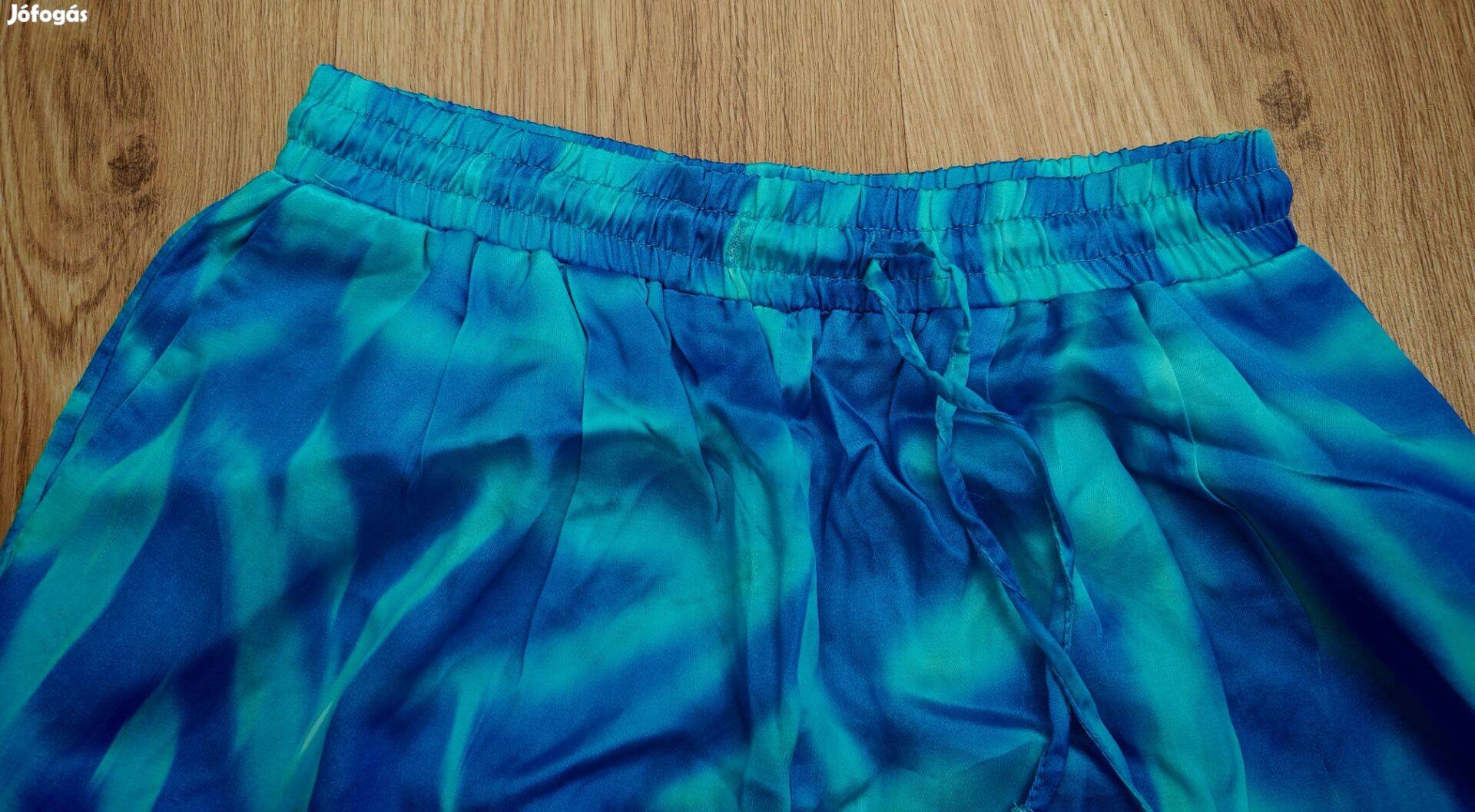 Türkizes szaténfényű különleges színű női nadrág S