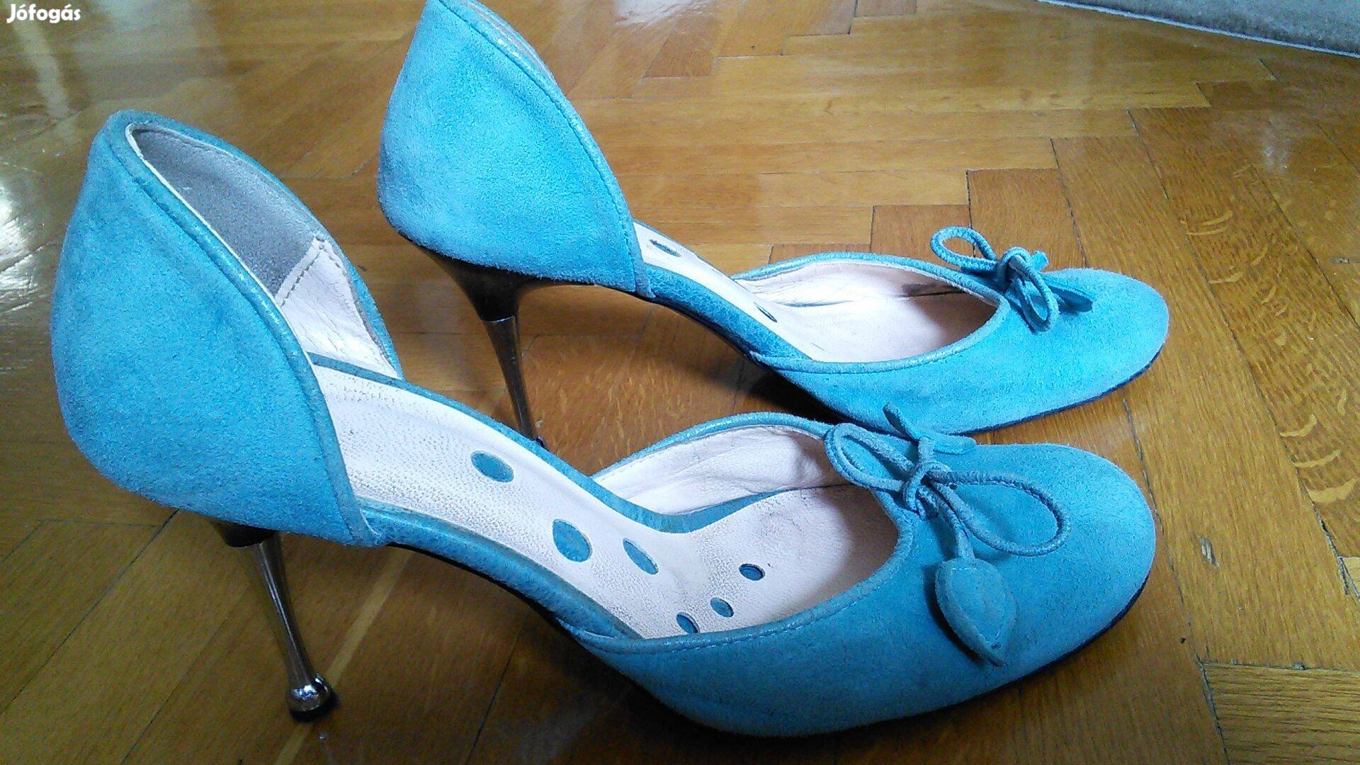 Türkizkék bőr szandál női 37-es 37 magas sarkú cipő
