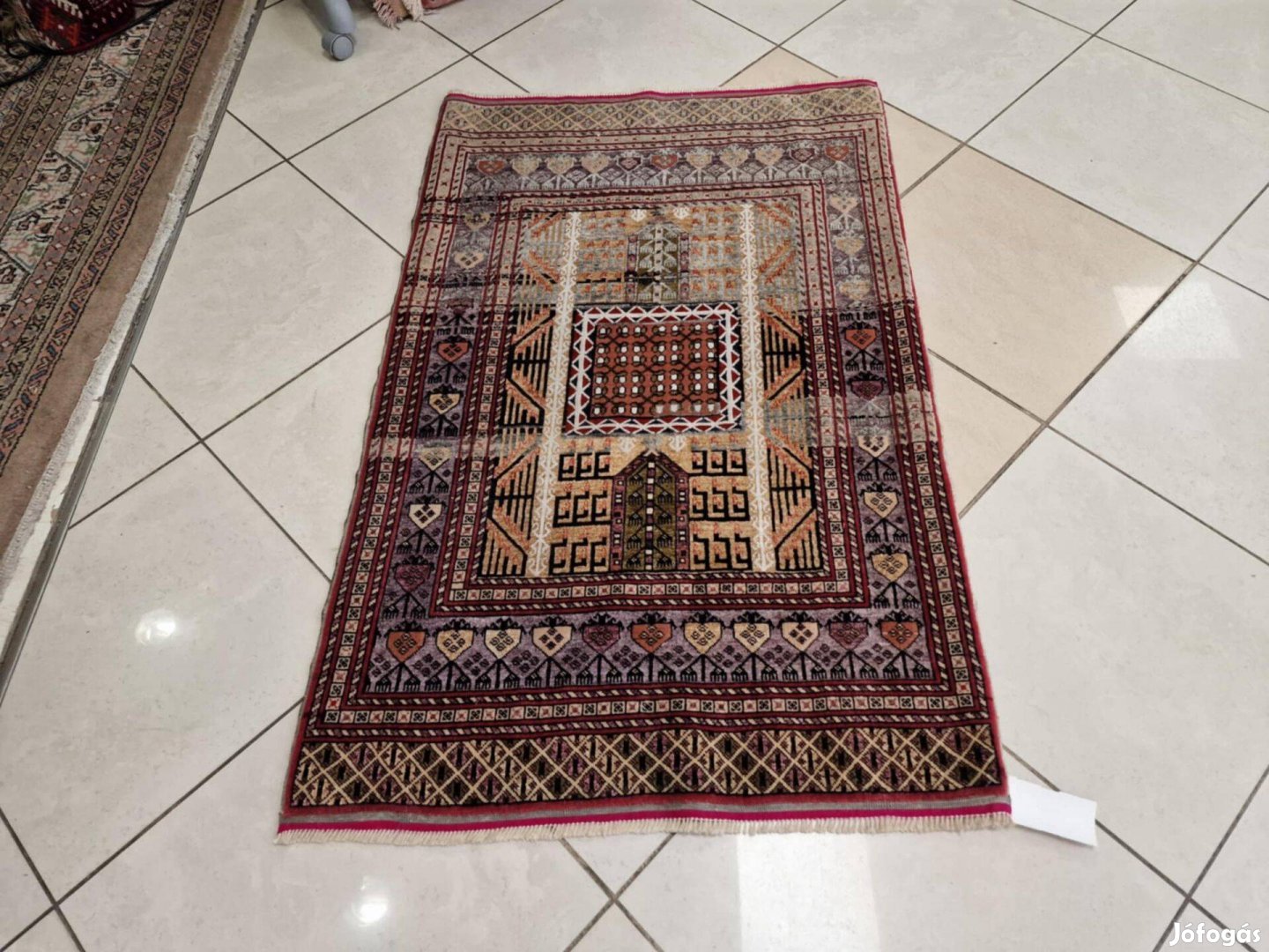 Türkmén enkszi motívum 75x125 kézi selyem-gyapjú perzsa szőnyeg FF133