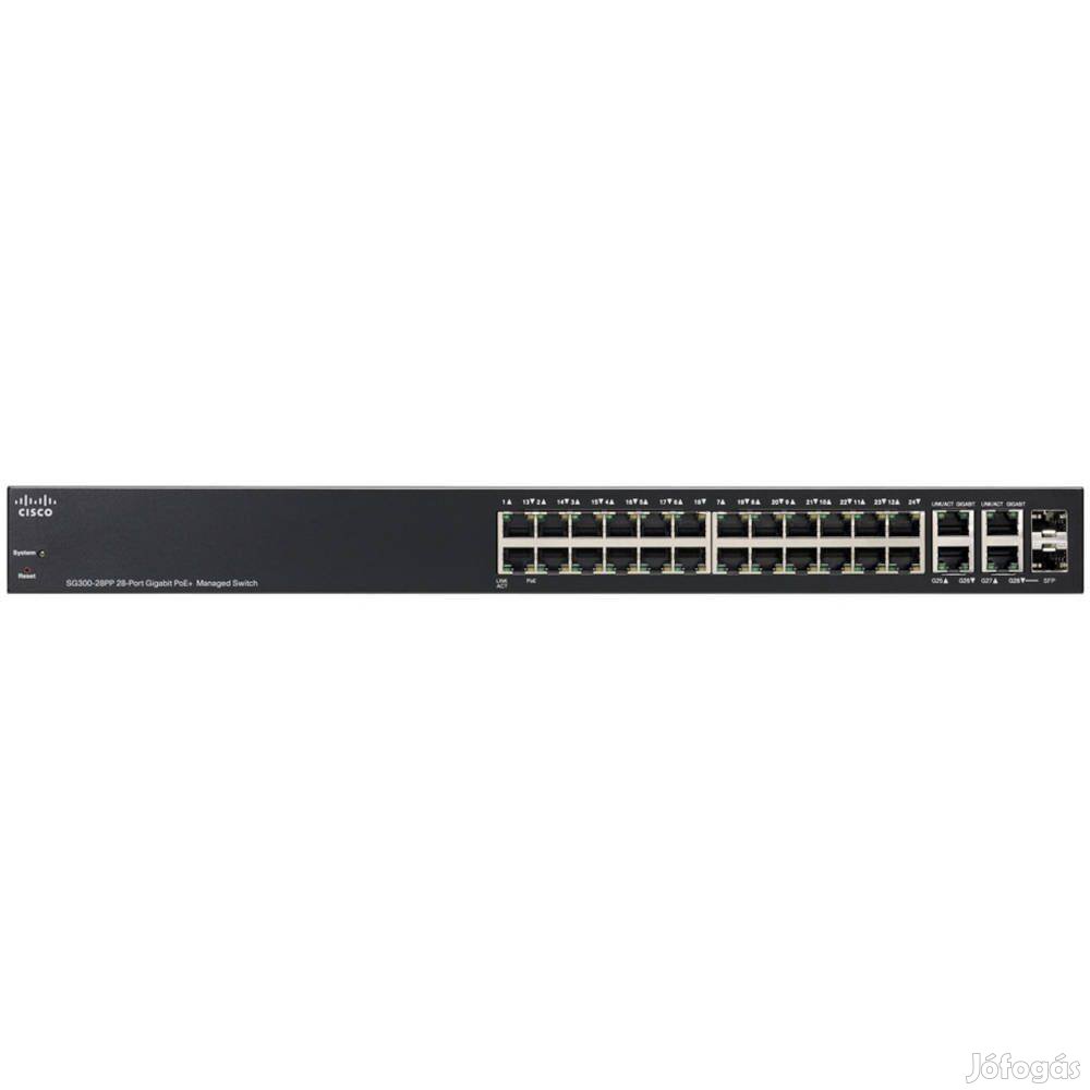 Tuti ajánlat! Cisco SG300-28PP-K9 Gigabit POE+ switch számlával, garan