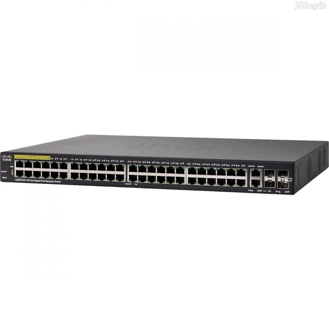 Tuti ajánlat! Cisco SG350-52P-K9 Gigabit POE+ switch számlával, garanc