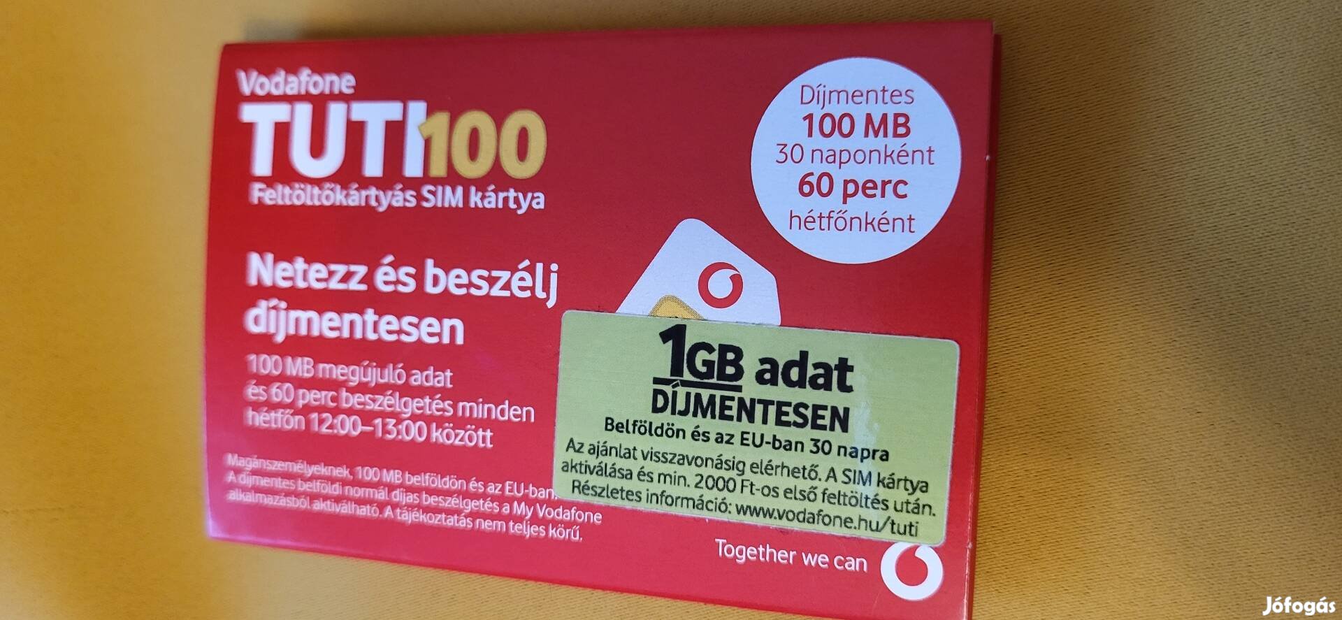 Tutti 100 Vodafone sim/feltöltőkártya, bontatlan.