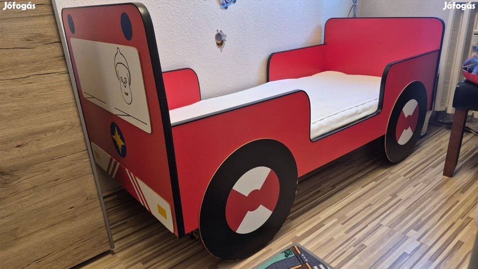 Tűzoltóautó ágy leesésgátlóval ágyrács IKEA matrac -