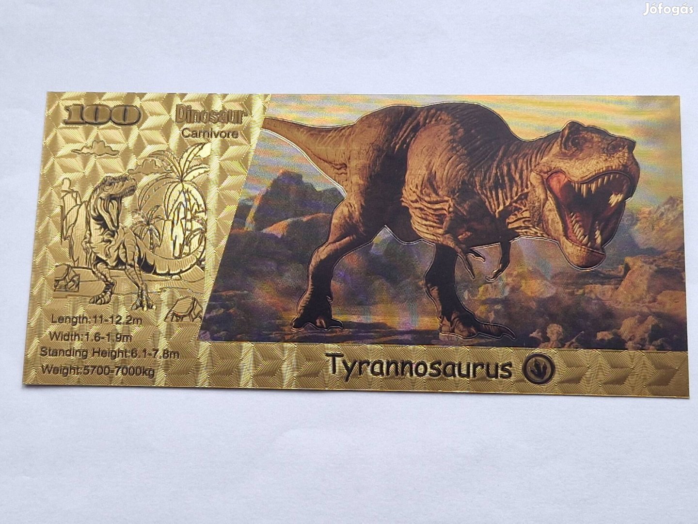 Tyrannosaurus - színes, arany színű, plasztik lap. 