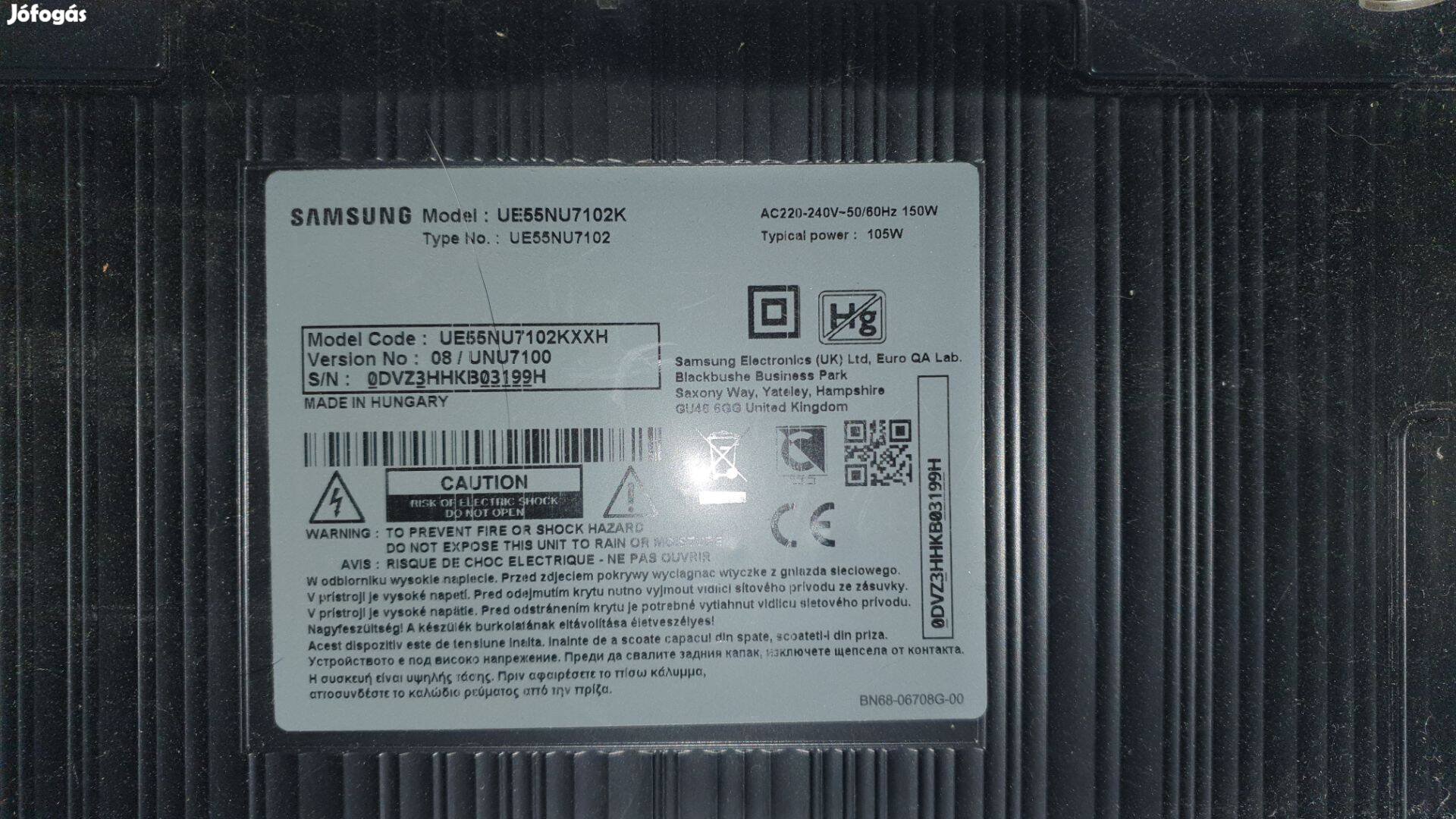 UE55NU7102K 4K Smart LED LCD tv hibás törött alkatrésznek UE55NU7102