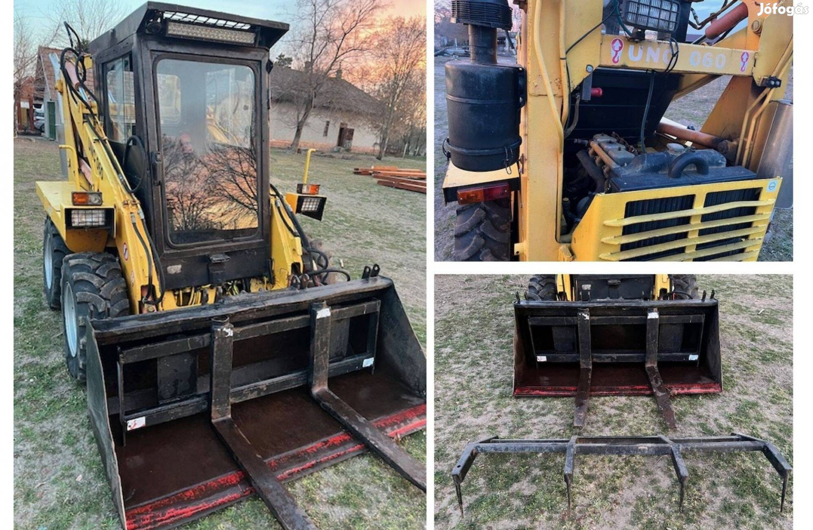 UNC 060 rakodó, Kubota kotró, John Deere 955 kistraktor, adapterekkel