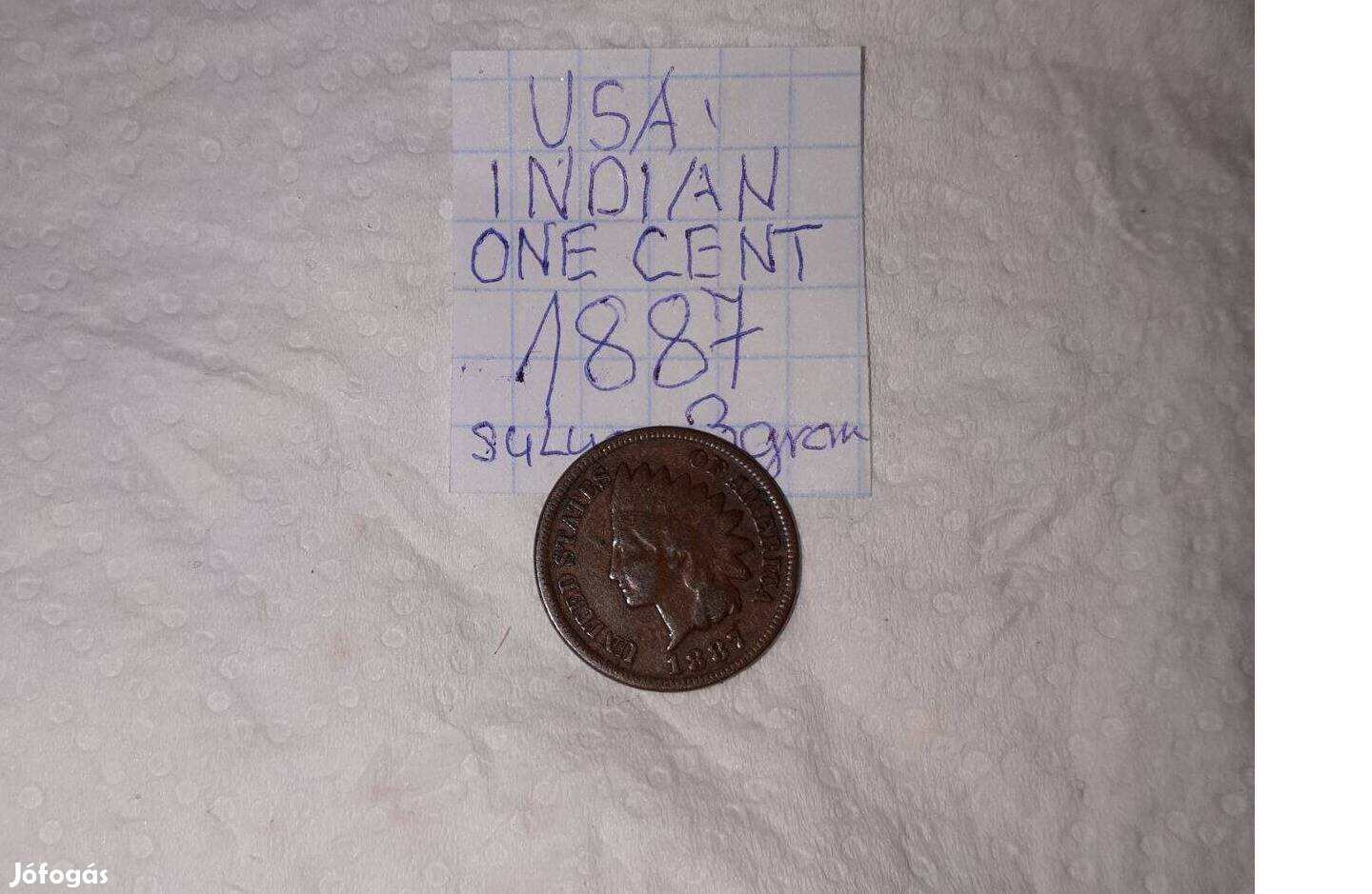 USA 1 cent 1887 indián fejes Nagyon rika Olvass
