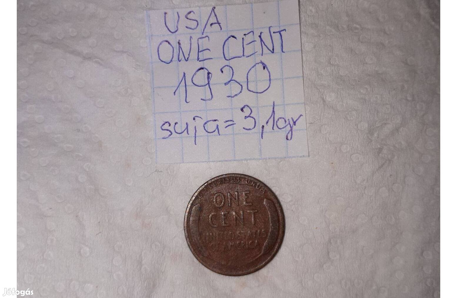 USA 1 cent 1930 nincs verdejel Rika Jó Állapot