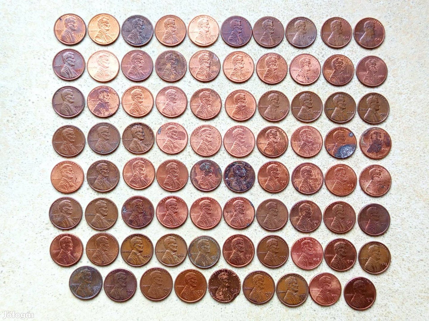 USA 79 db Különböző Érme 1 Cent Gyűjtemény Lincoln Cent