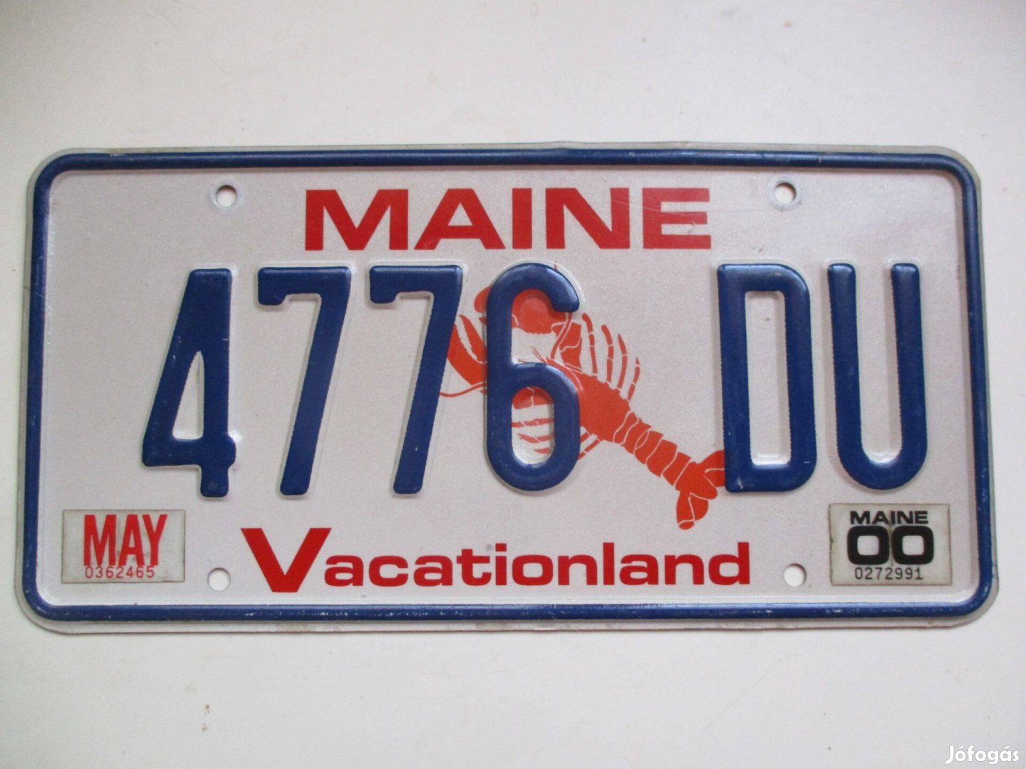 USA rendszám Maine államból ritka homáros eladó!