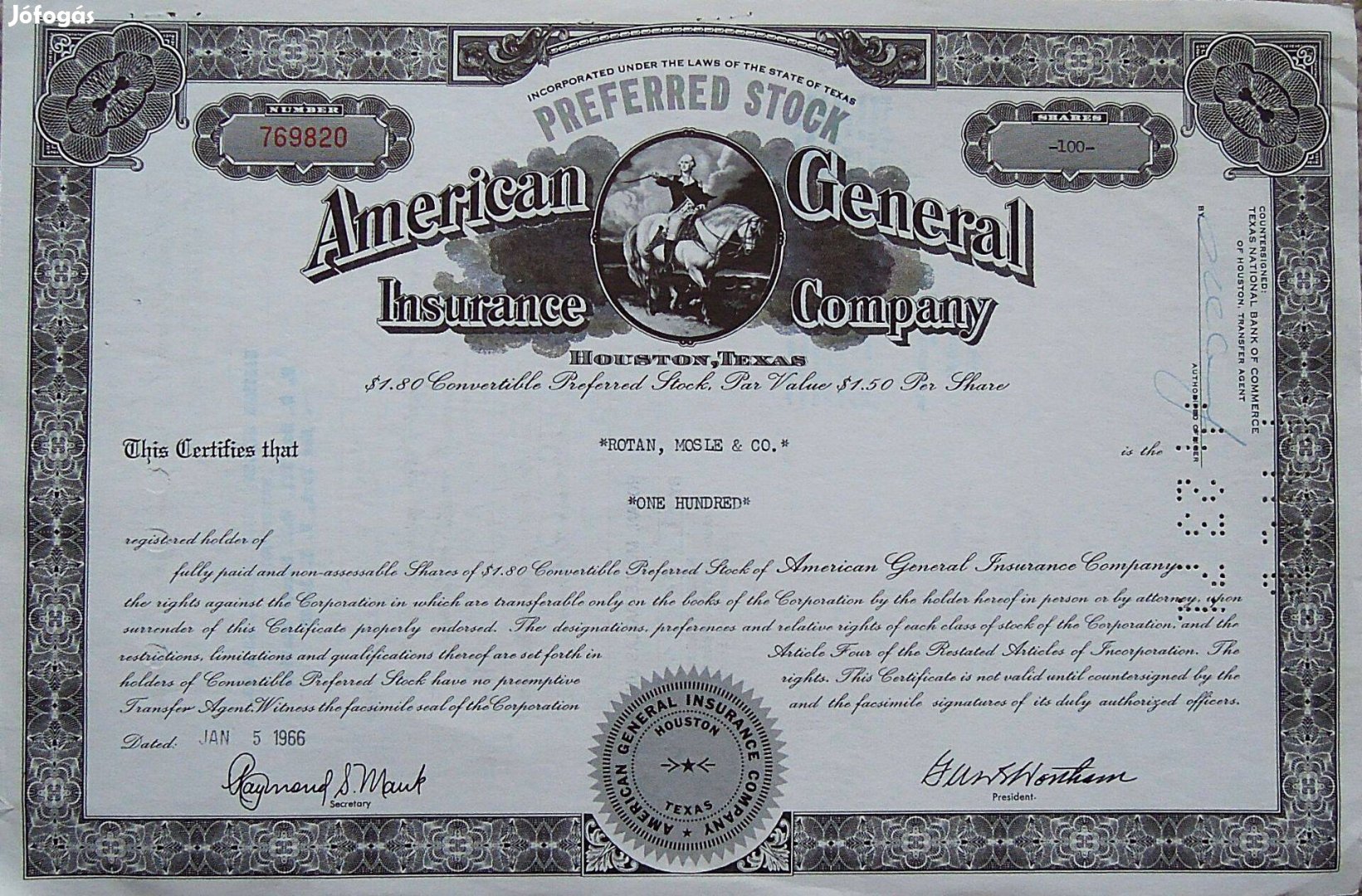 USA retro részvény 1966 American General Insurance Co