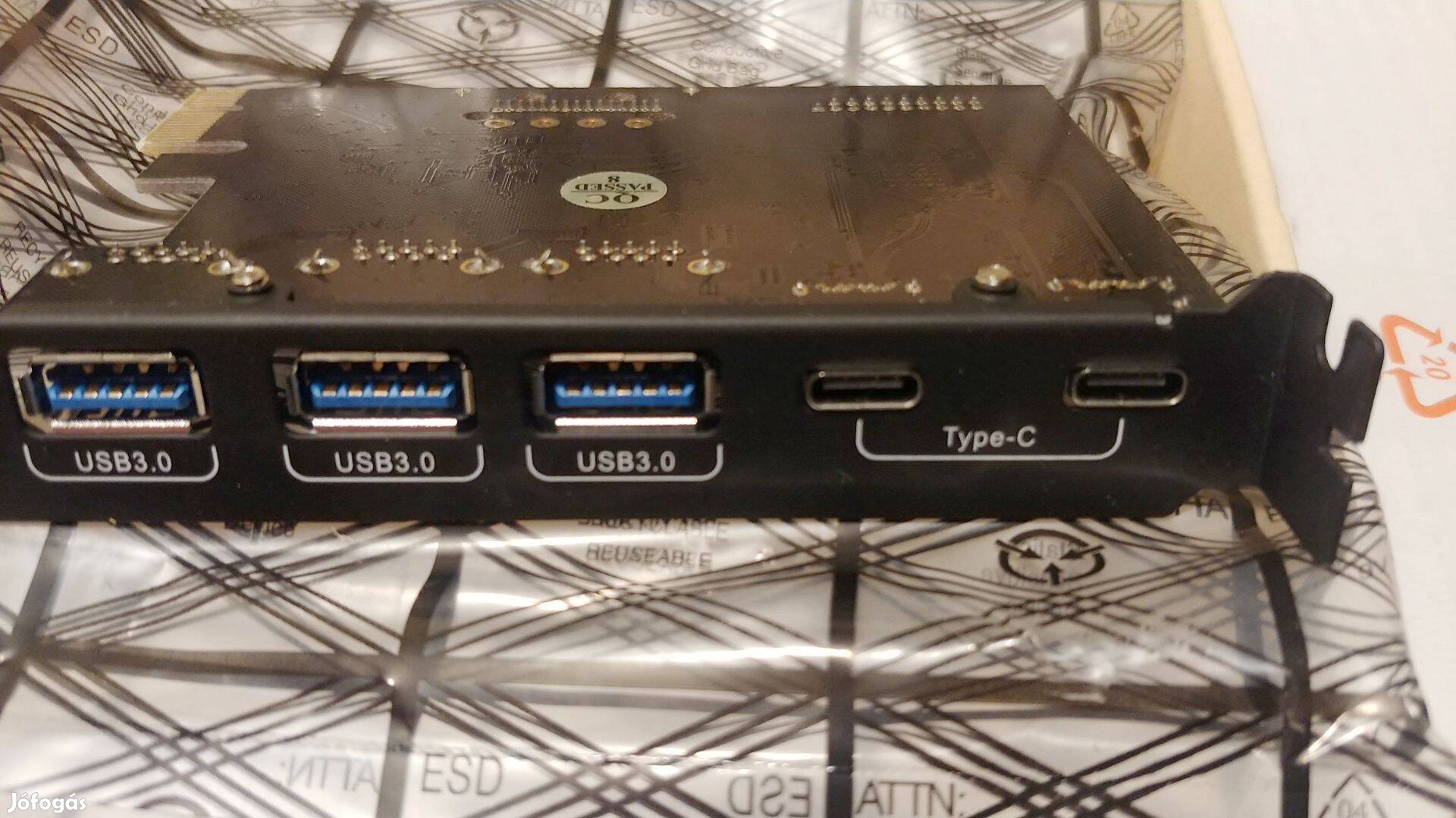 USB 3.0 7 portos pci-e kártya 3 usb A 2 usb C 20 pin belső csatlakozó