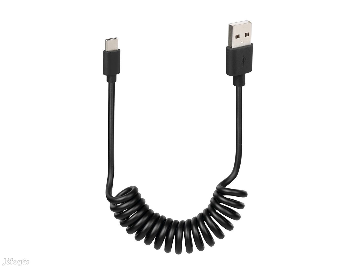 USB spirál kábel / töltőkábel -C- 100cm fekete