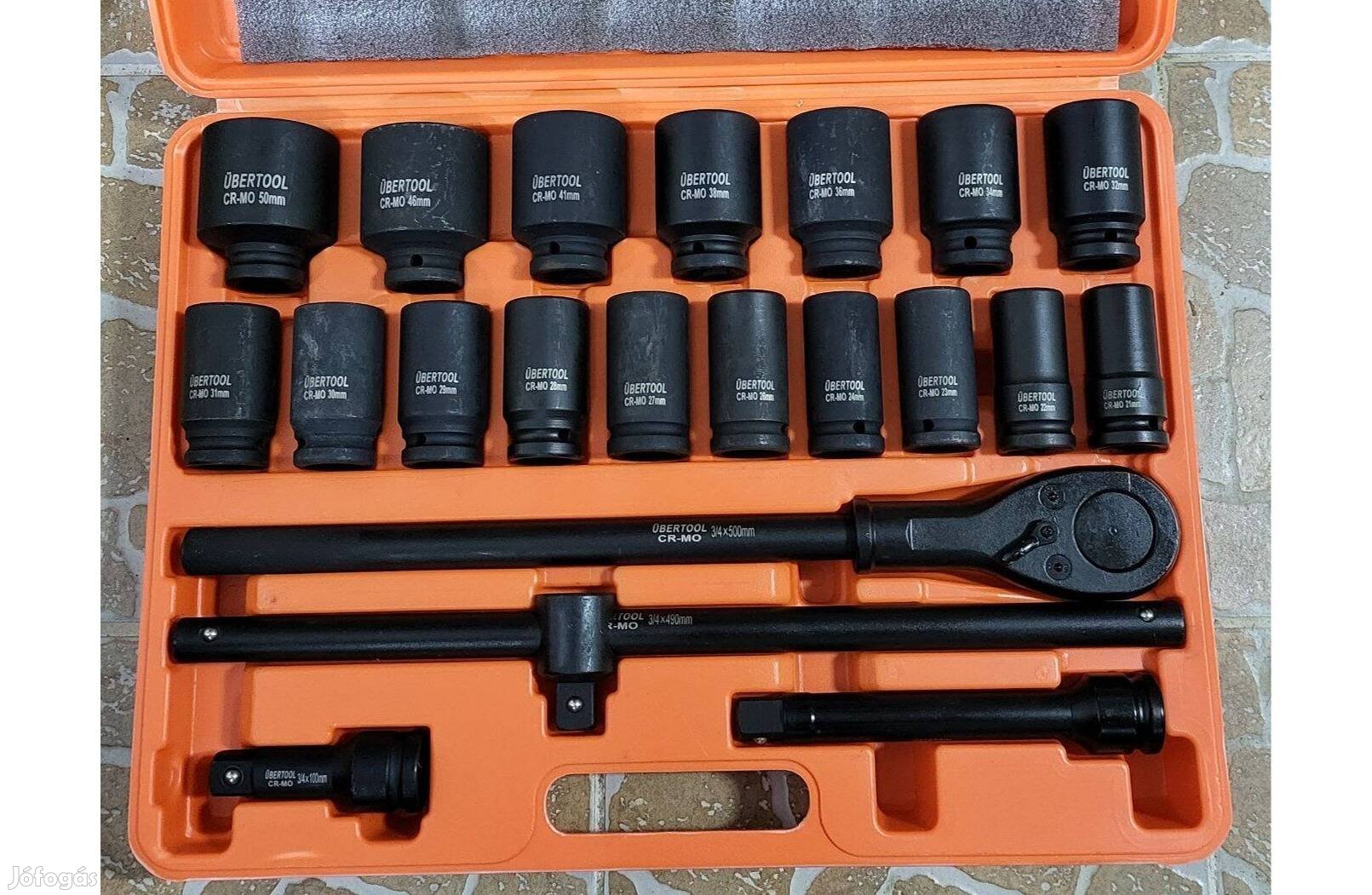 Übertool nagy méretű gépi dugókulcs szett 21db-os 21-50mm 3/8"